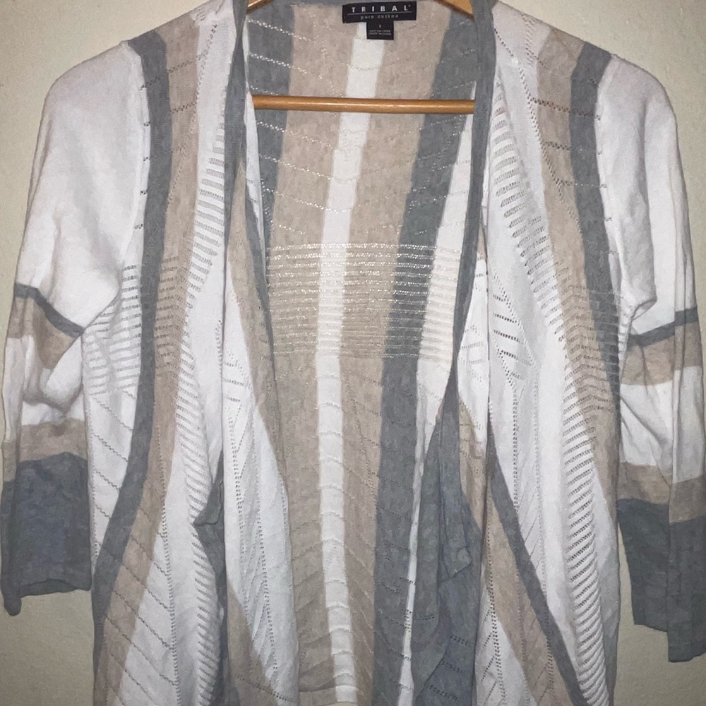 Tribal Women's Elegant Cardigan - Cream, Gray, Tan